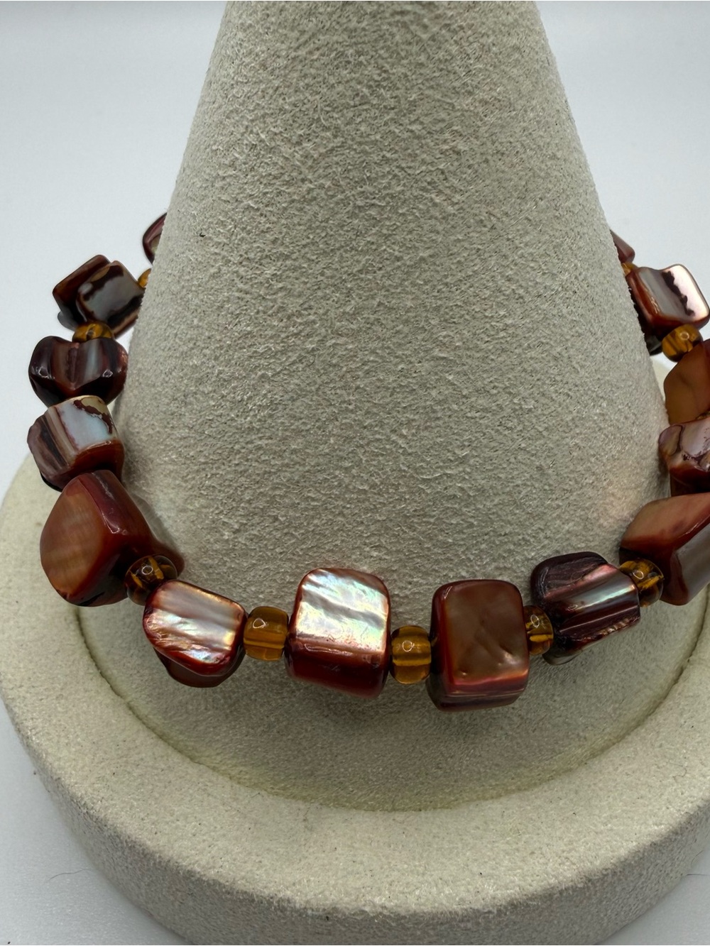 Abalone Shell Stretch Bracelet Burgundy Brown Iridescent Chunky Boho